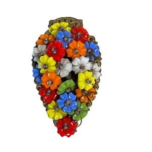 Vintage Haskell Style Red Blue Yellow Flowers Glass Dress Clip Retro Granny #16B